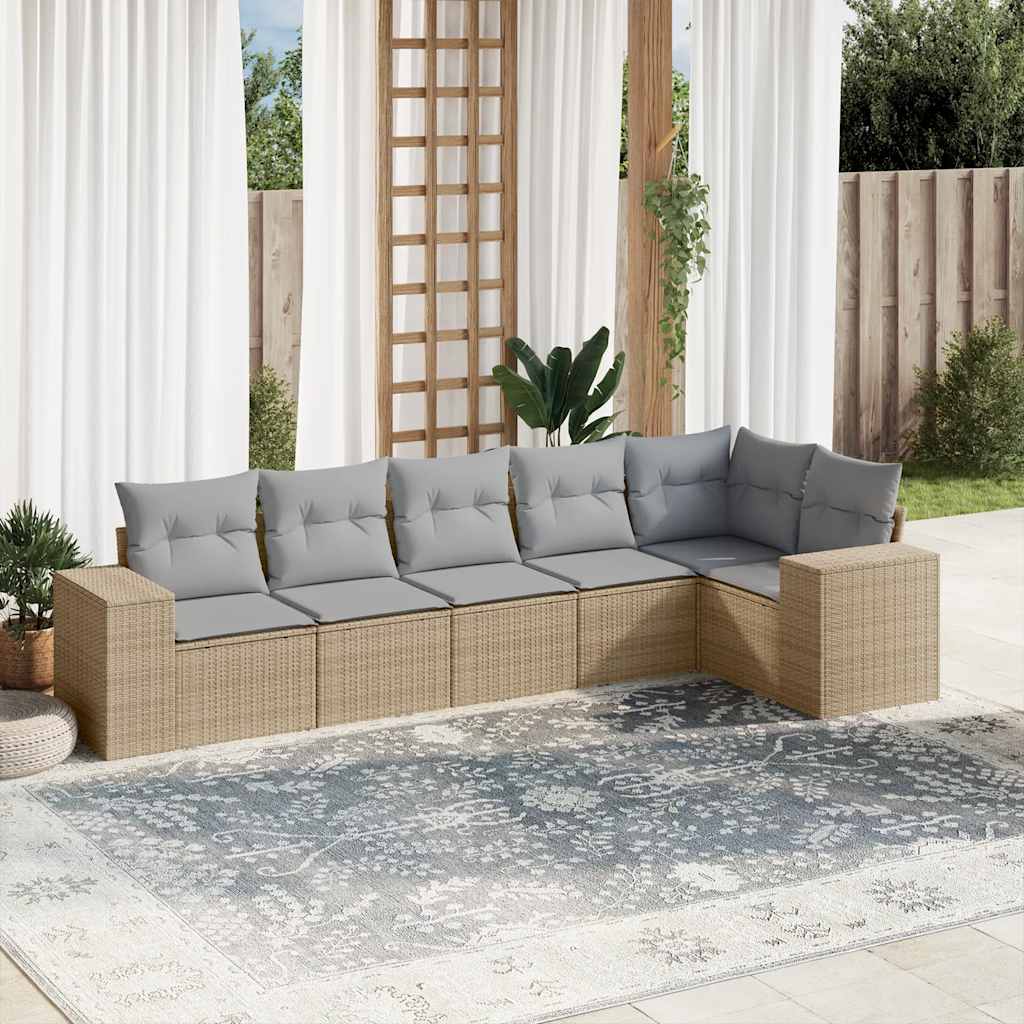 6-dijelni set vrtnih sofa s jastucima bež od poliratana