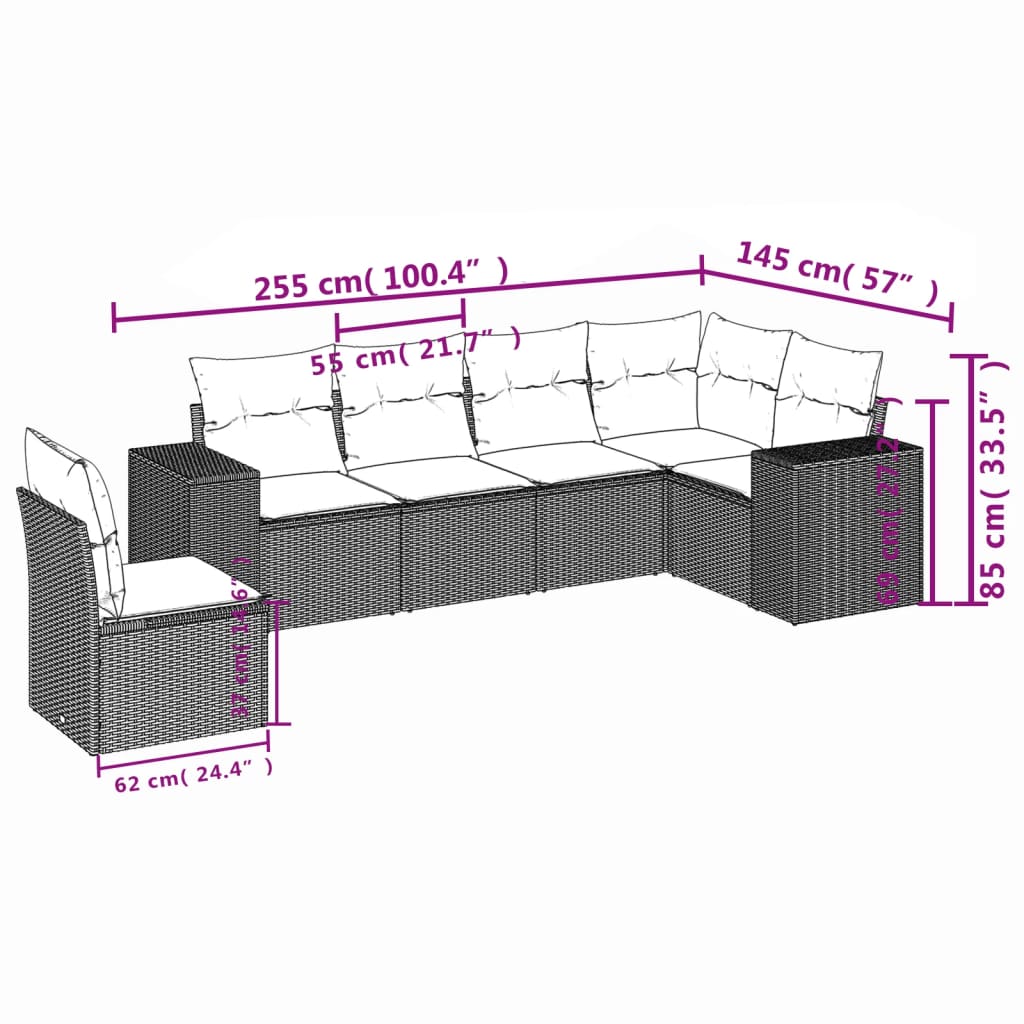 6-dijelni set vrtnih sofa s jastucima bež od poliratana