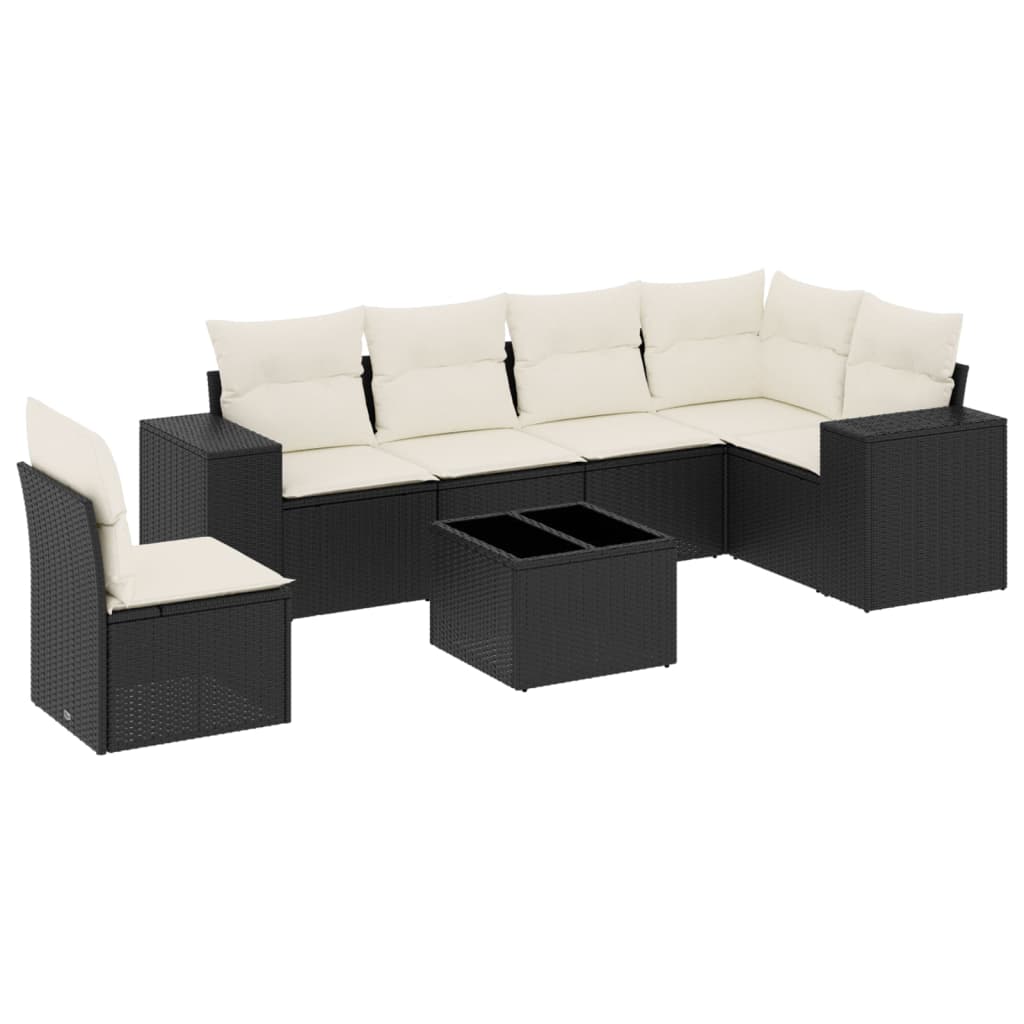 7-dijelni set vrtnih sofa od poliratana s jastucima crni