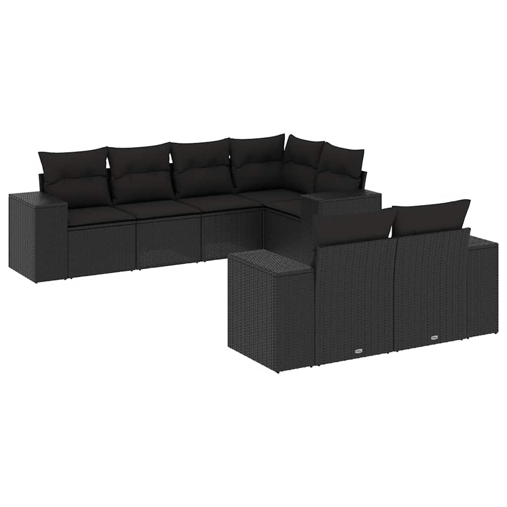 7-dijelni set vrtnih sofa od poliratana s jastucima crni