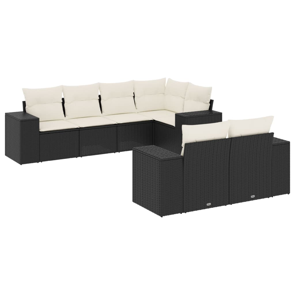 7-dijelni set vrtnih sofa od poliratana s jastucima crni