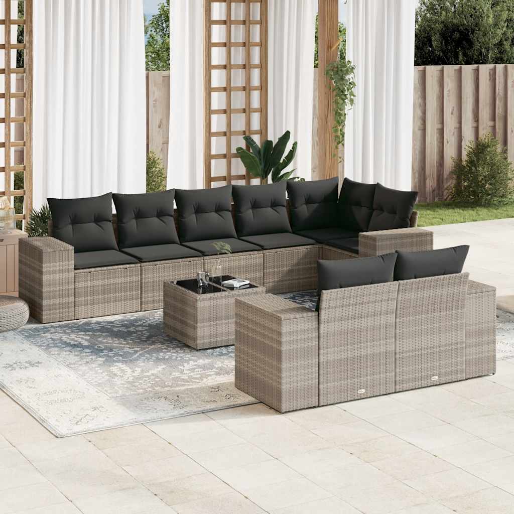 9-dijelni set vrtnih sofa od poliratana s jastucima svjetlosivi