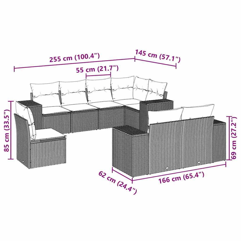 8-dijelni set vrtnih sofa od poliratana s jastucima svjetlosivi