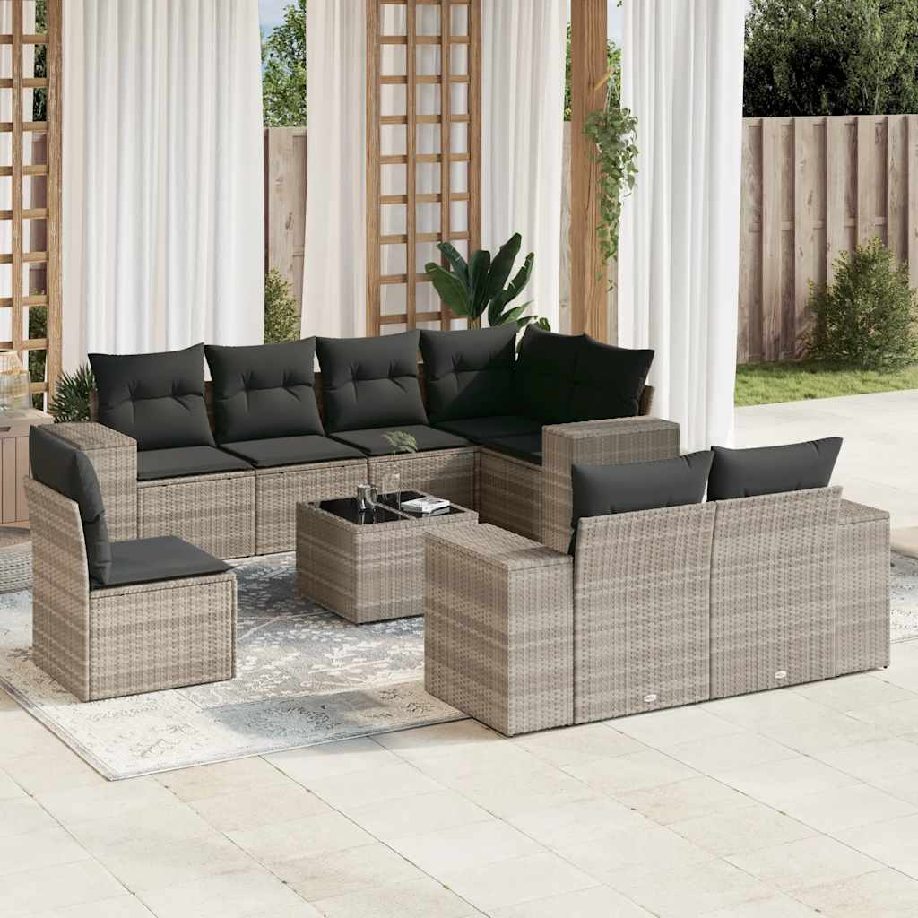9-dijelni set vrtnih sofa od poliratana s jastucima svjetlosivi
