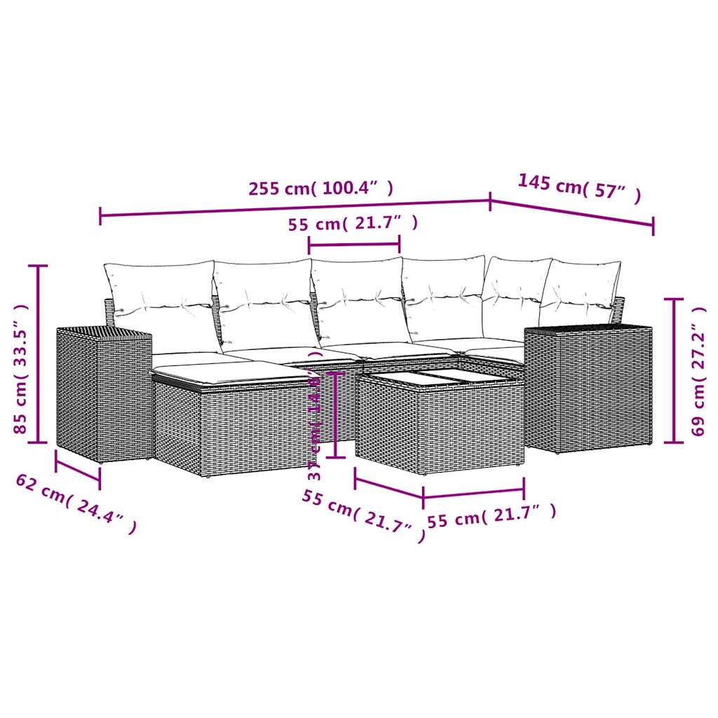 7-dijelni set vrtnih sofa od poliratana s jastucima crni