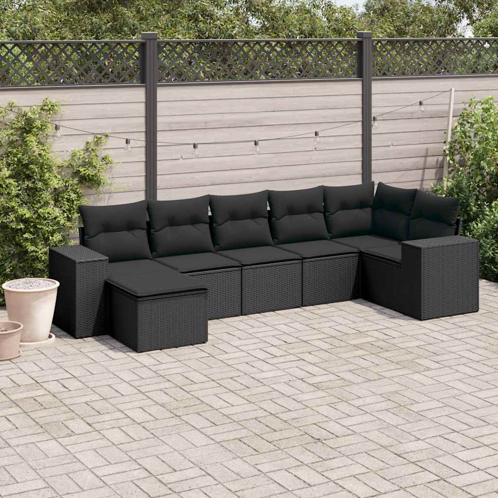 7-dijelni set vrtnih sofa od poliratana s jastucima crni