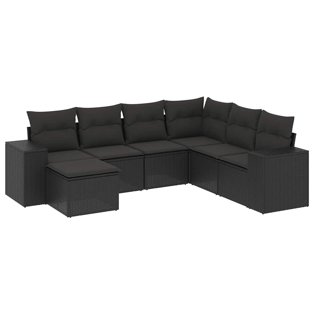 7-dijelni set vrtnih sofa od poliratana s jastucima crni