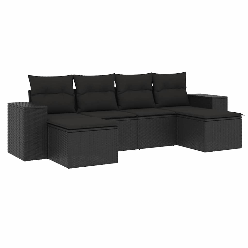 6-dijelni set vrtnih sofa s jastucima crni od poliratana