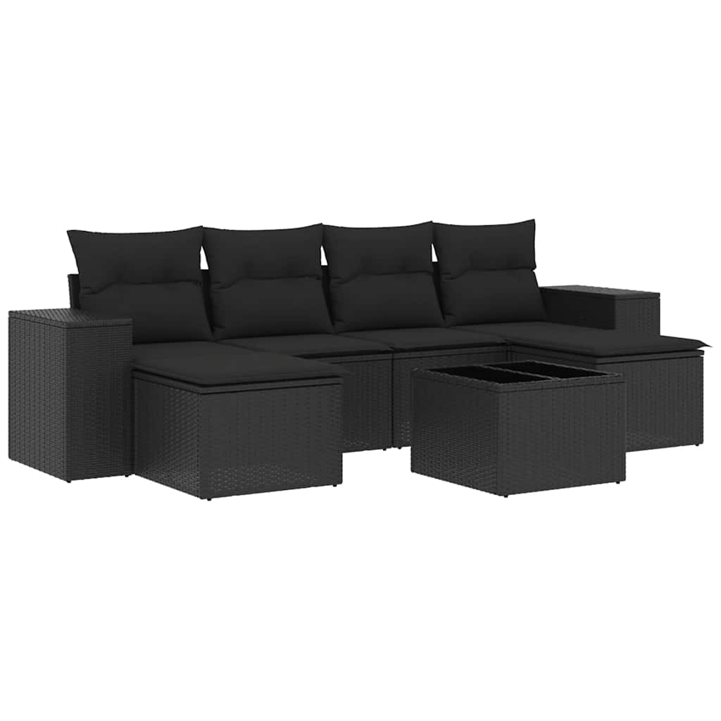 7-dijelni set vrtnih sofa od poliratana s jastucima crni