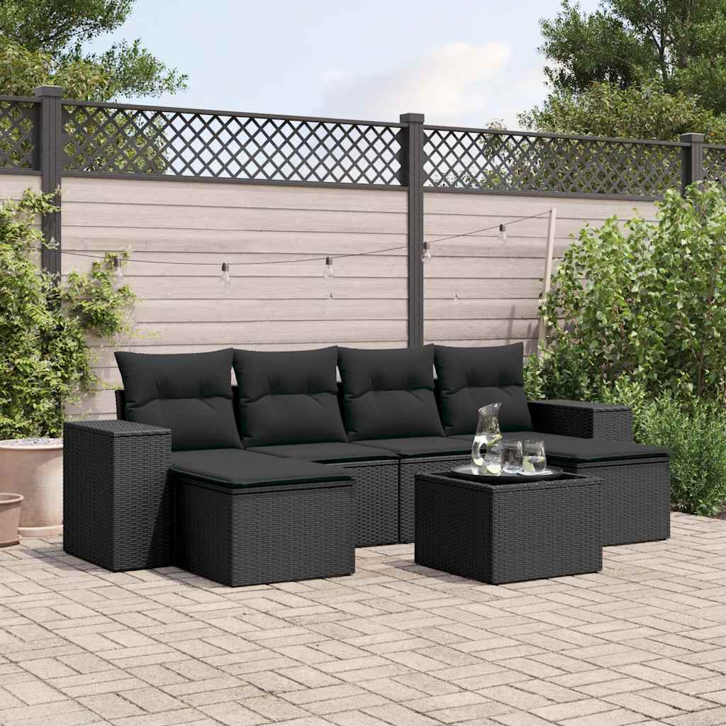 7-dijelni set vrtnih sofa od poliratana s jastucima crni