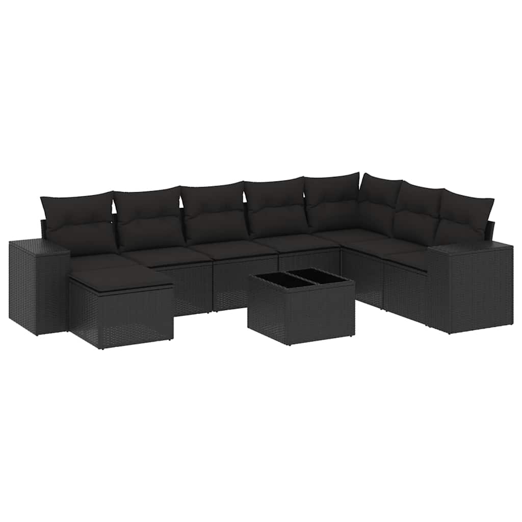 9-dijelni set vrtnih sofa s jastucima crni od poliratana