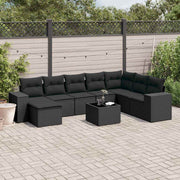 9-dijelni set vrtnih sofa s jastucima crni od poliratana
