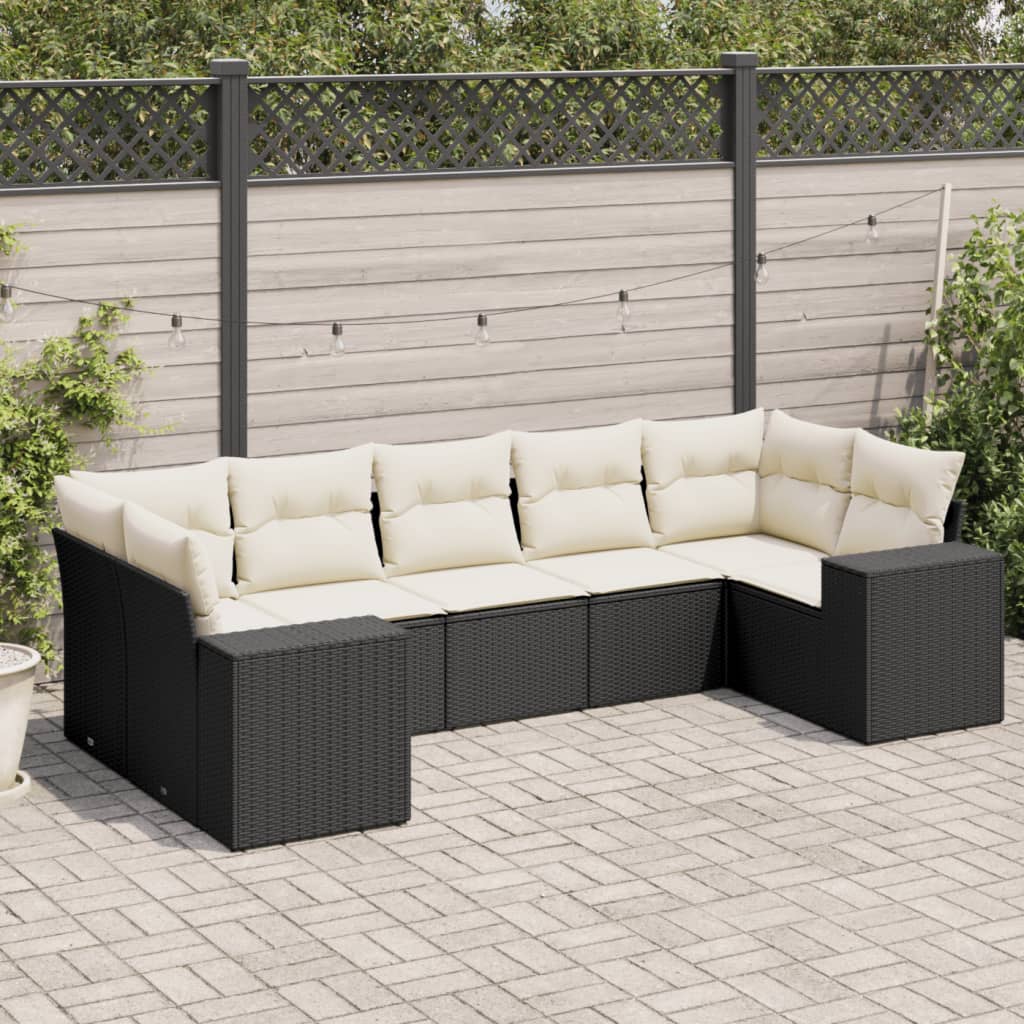 7-dijelni set vrtnih sofa od poliratana s jastucima crni