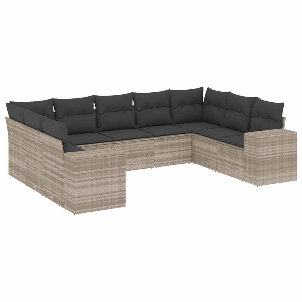 9-dijelni set vrtnih sofa od poliratana s jastucima svjetlosivi