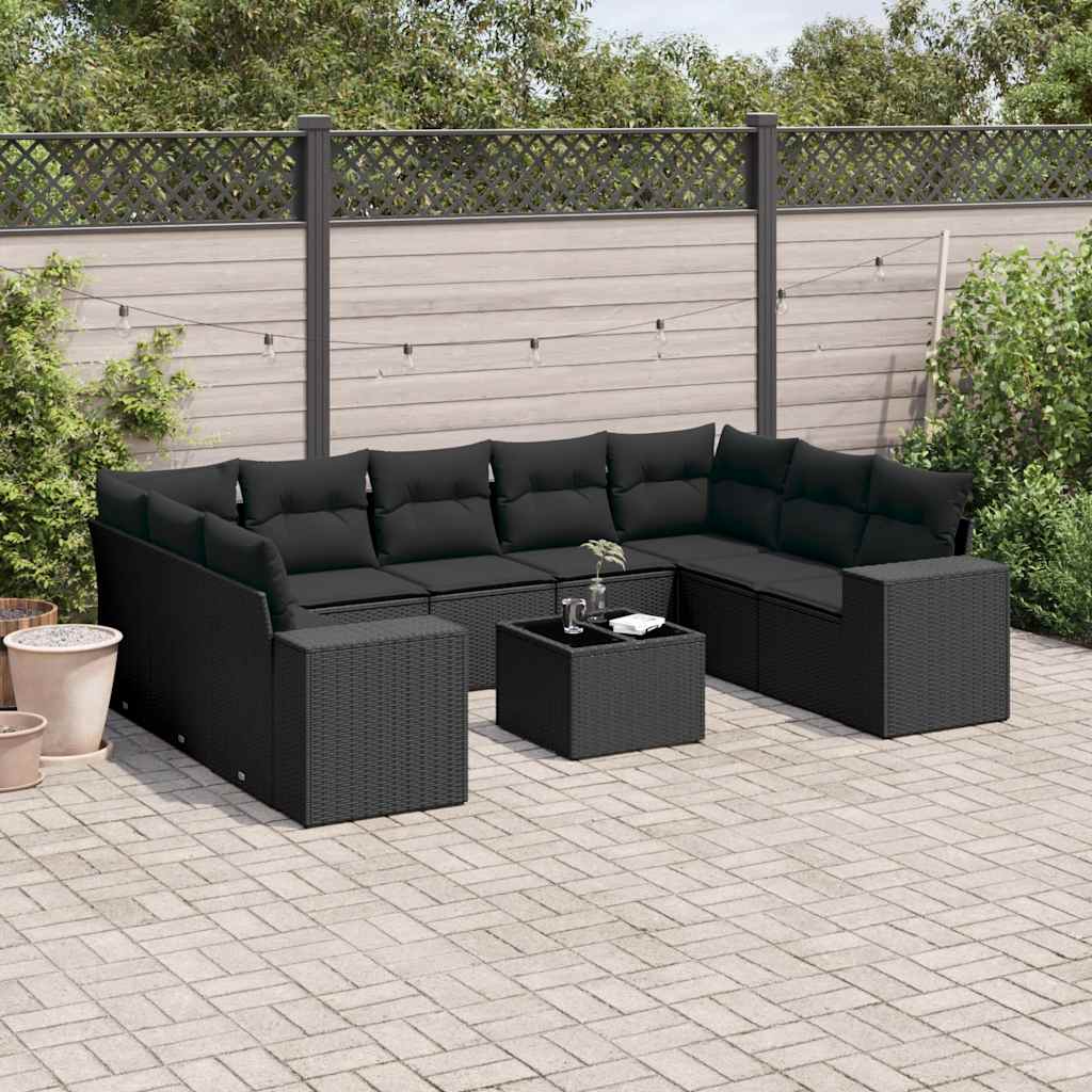 10-dijelni set vrtnih sofa s jastucima crni od poliratana
