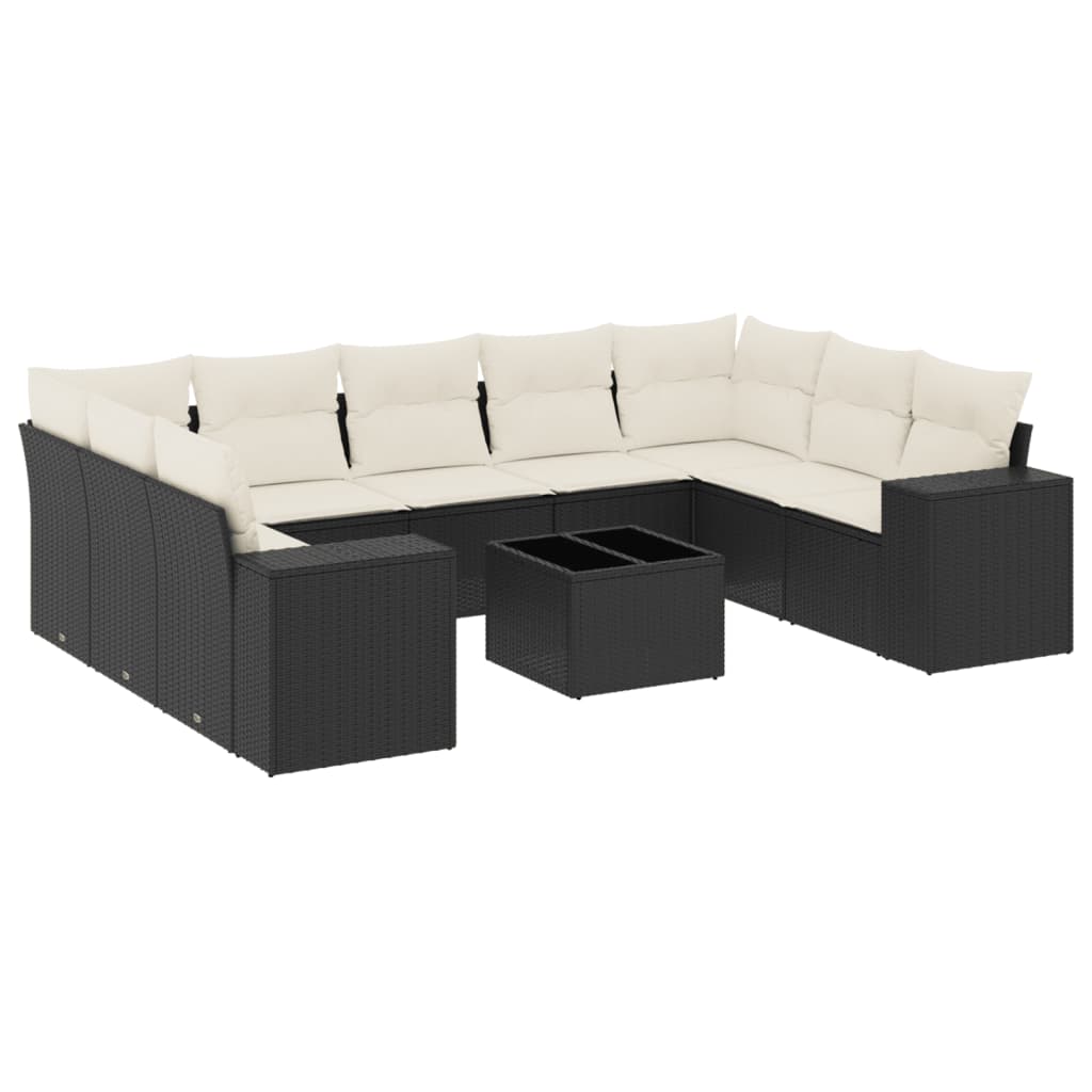 10-dijelni set vrtnih sofa s jastucima crni od poliratana