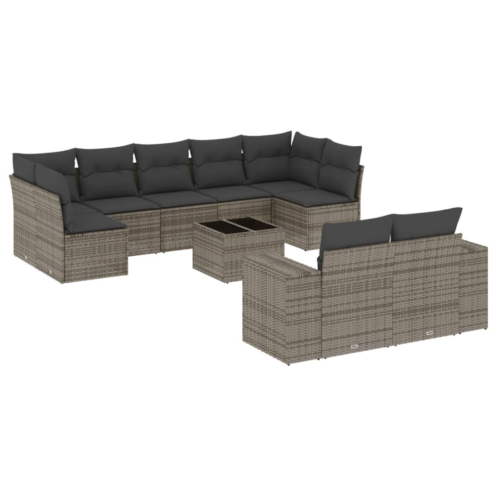 10-dijelni set vrtnih sofa od poliratana s jastucima sivi