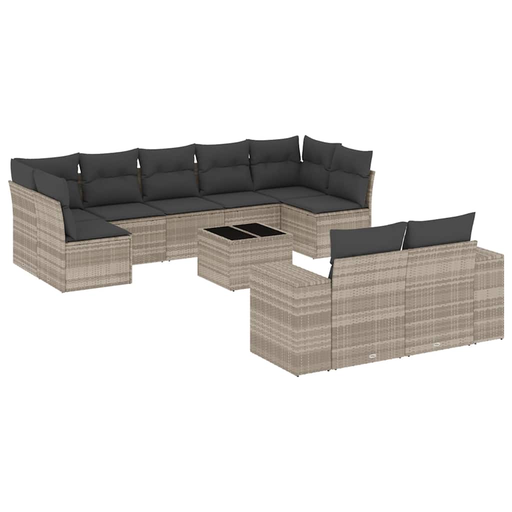 10-dijelni set vrtnih sofa poliratan s jastucima svijetlosivi