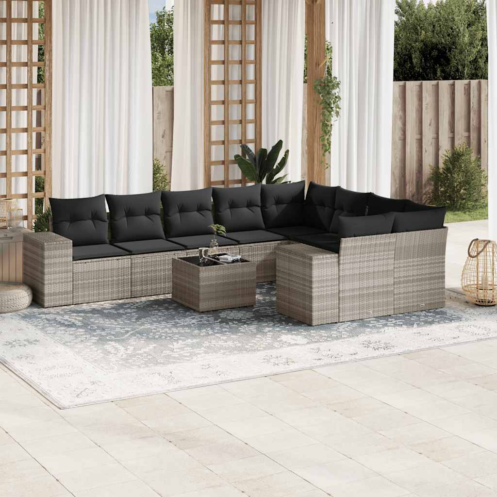 10-dijelni set vrtnih sofa poliratan s jastucima svijetlosivi