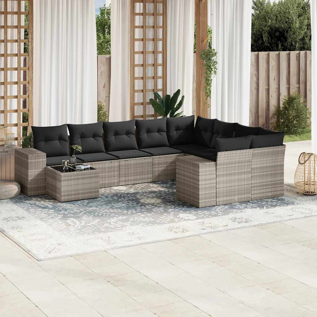 10-dijelni set vrtnih sofa poliratan s jastucima svijetlosivi