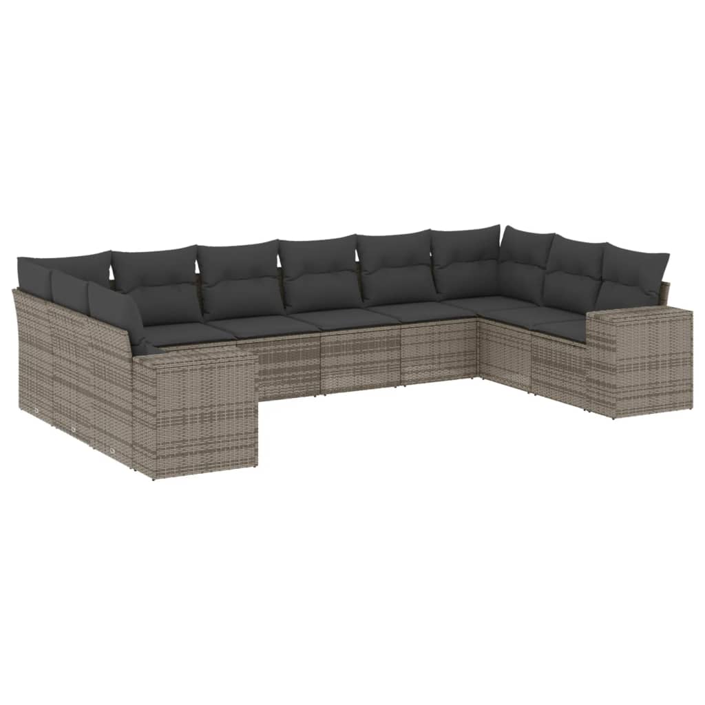 10-dijelni set vrtnih sofa od poliratana s jastucima sivi