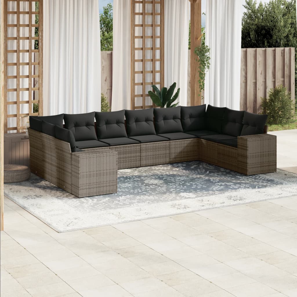 10-dijelni set vrtnih sofa od poliratana s jastucima sivi