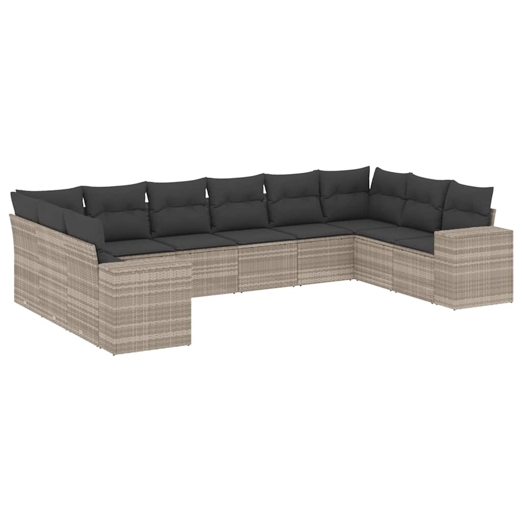 10-dijelni set vrtnih sofa poliratan s jastucima svijetlosivi