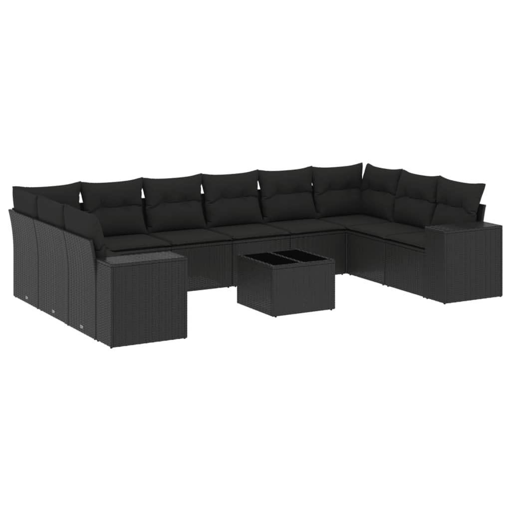 11-dijelni set vrtnih sofa od poliratana s jastucima crni