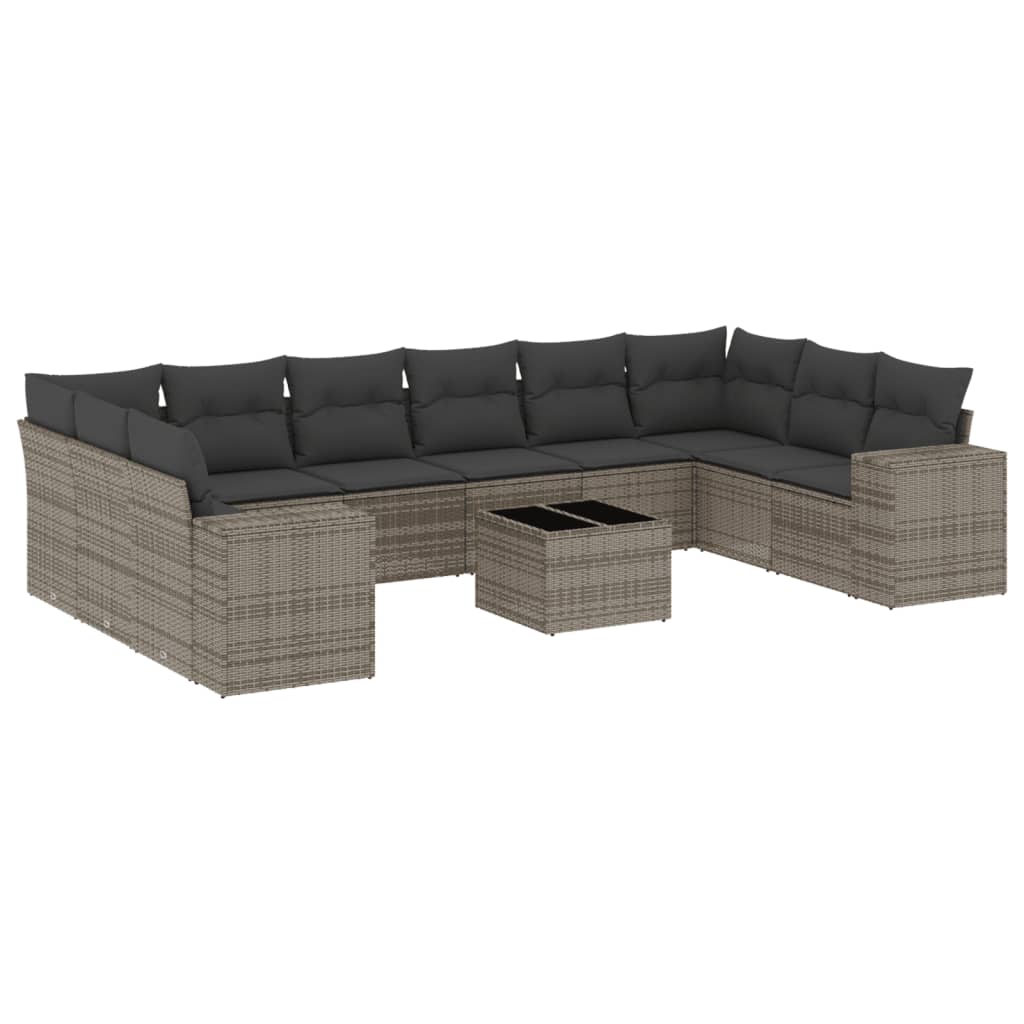 11-dijelni set vrtnih sofa od poliratana s jastucima sivi