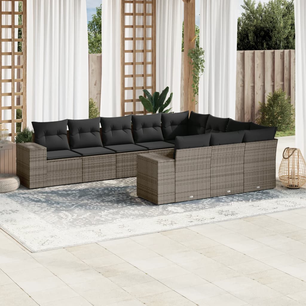 10-dijelni set vrtnih sofa od poliratana s jastucima sivi
