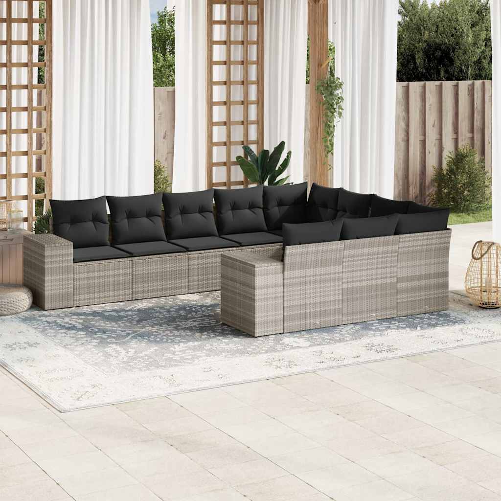 10-dijelni set vrtnih sofa poliratan s jastucima svijetlosivi