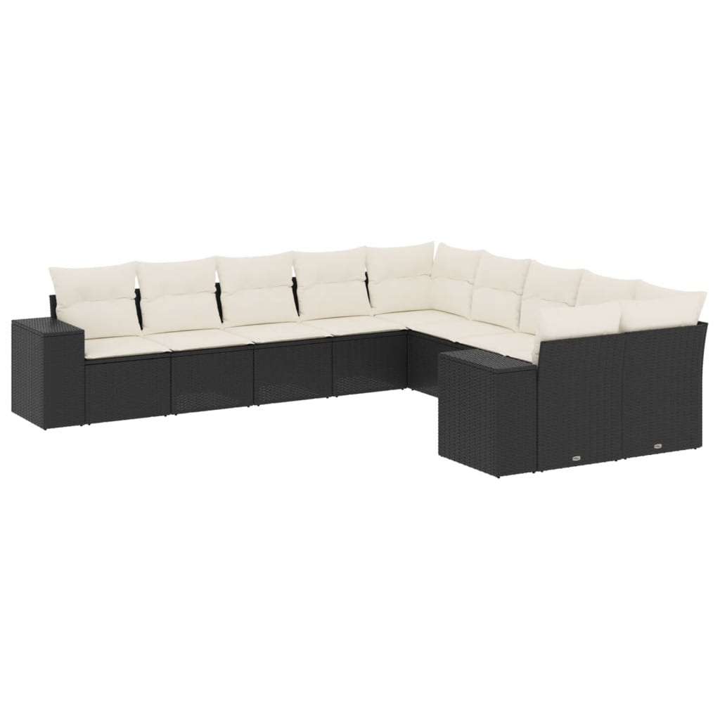 10-dijelni set vrtnih sofa s jastucima crni od poliratana