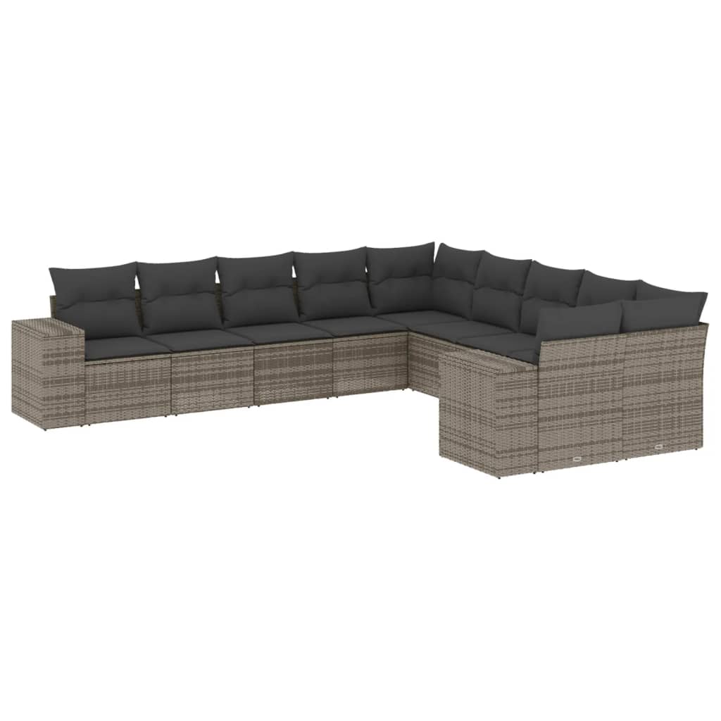 10-dijelni set vrtnih sofa od poliratana s jastucima sivi