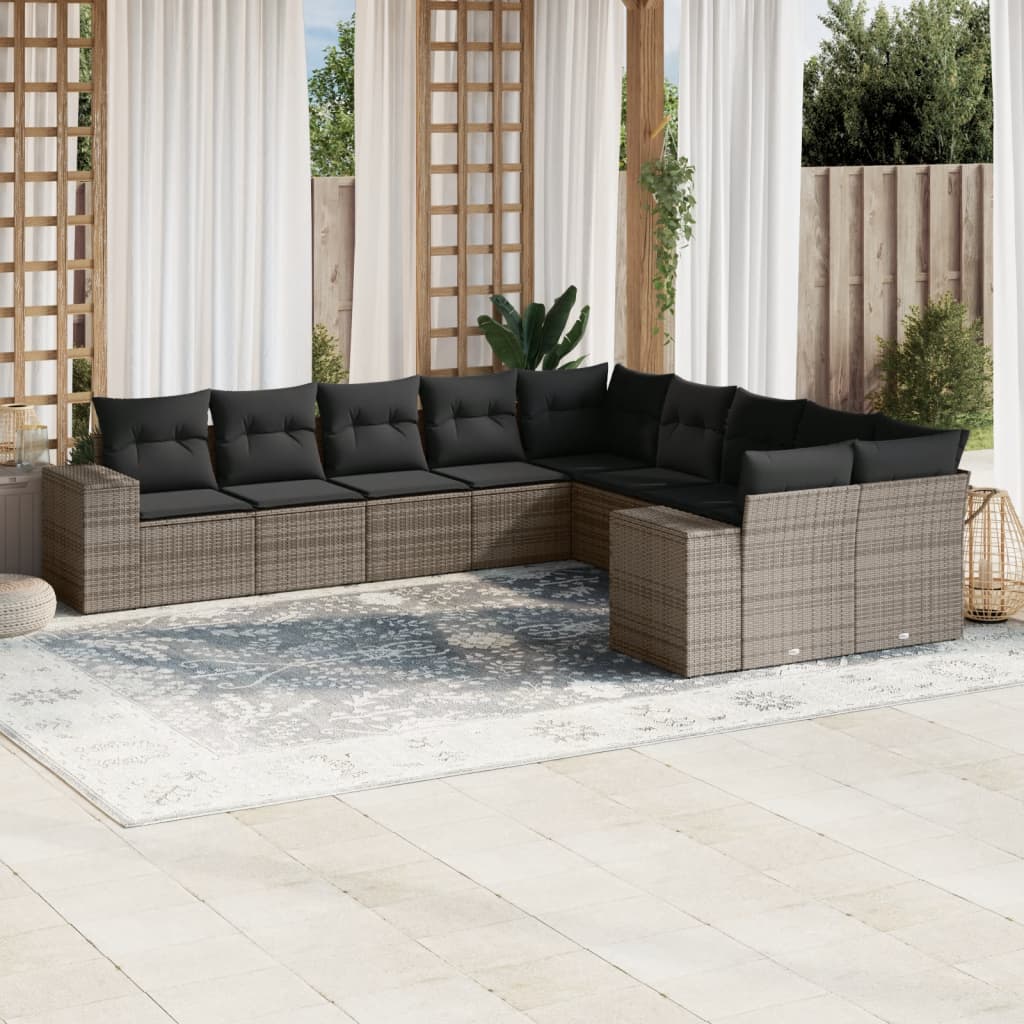 10-dijelni set vrtnih sofa od poliratana s jastucima sivi