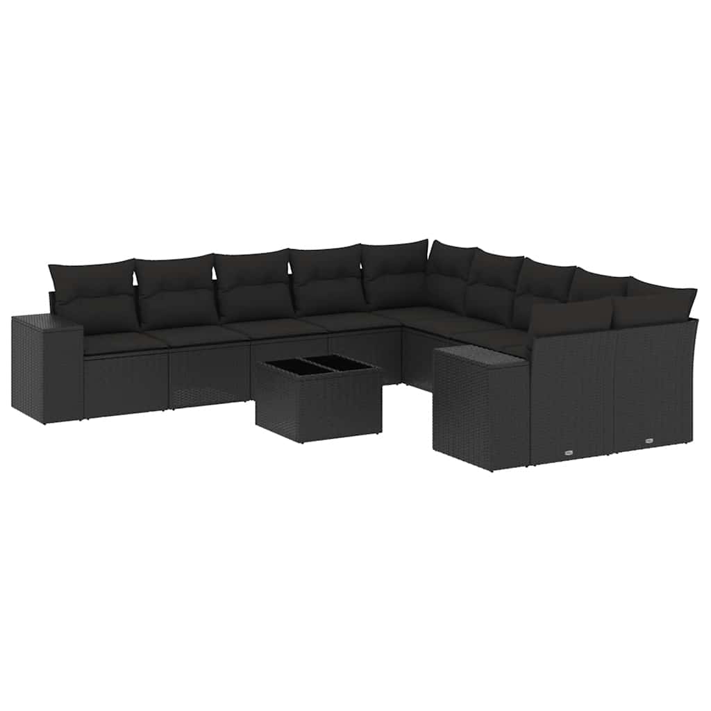 11-dijelni set vrtnih sofa od poliratana s jastucima crni