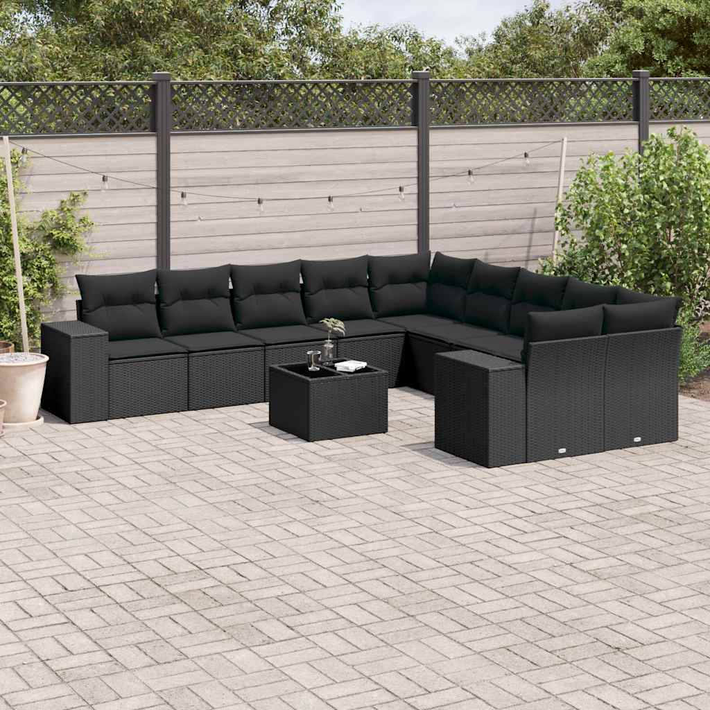 11-dijelni set vrtnih sofa od poliratana s jastucima crni