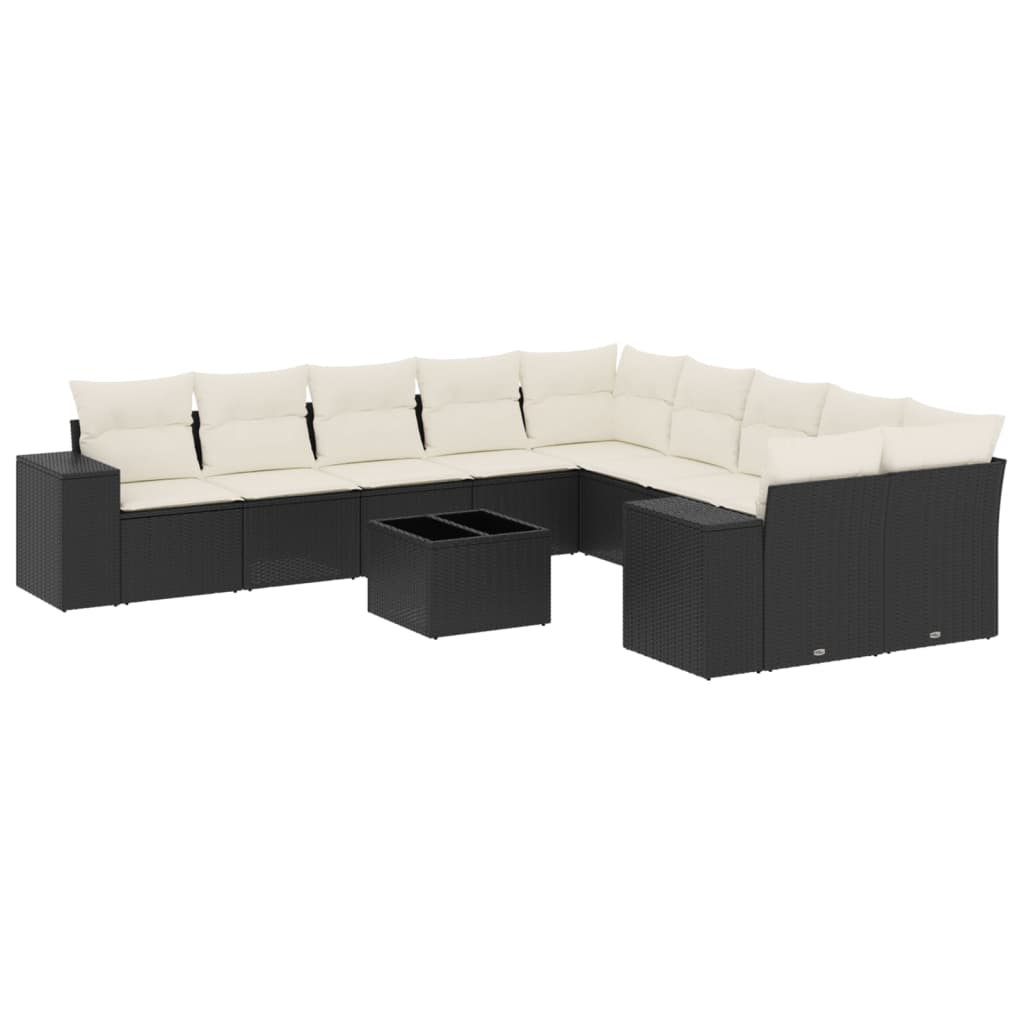 11-dijelni set vrtnih sofa od poliratana s jastucima crni