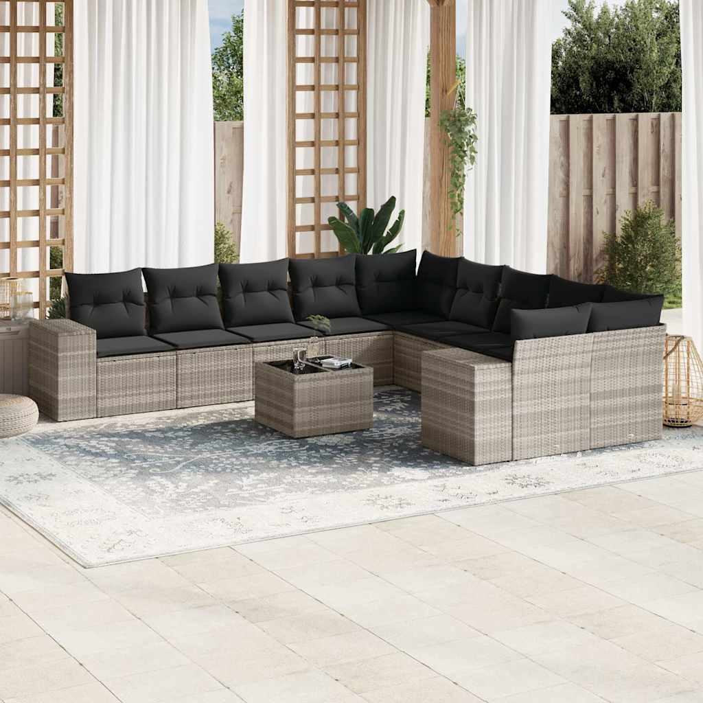 11-dijelni set vrtnih sofa poliratan s jastucima svijetlosivi