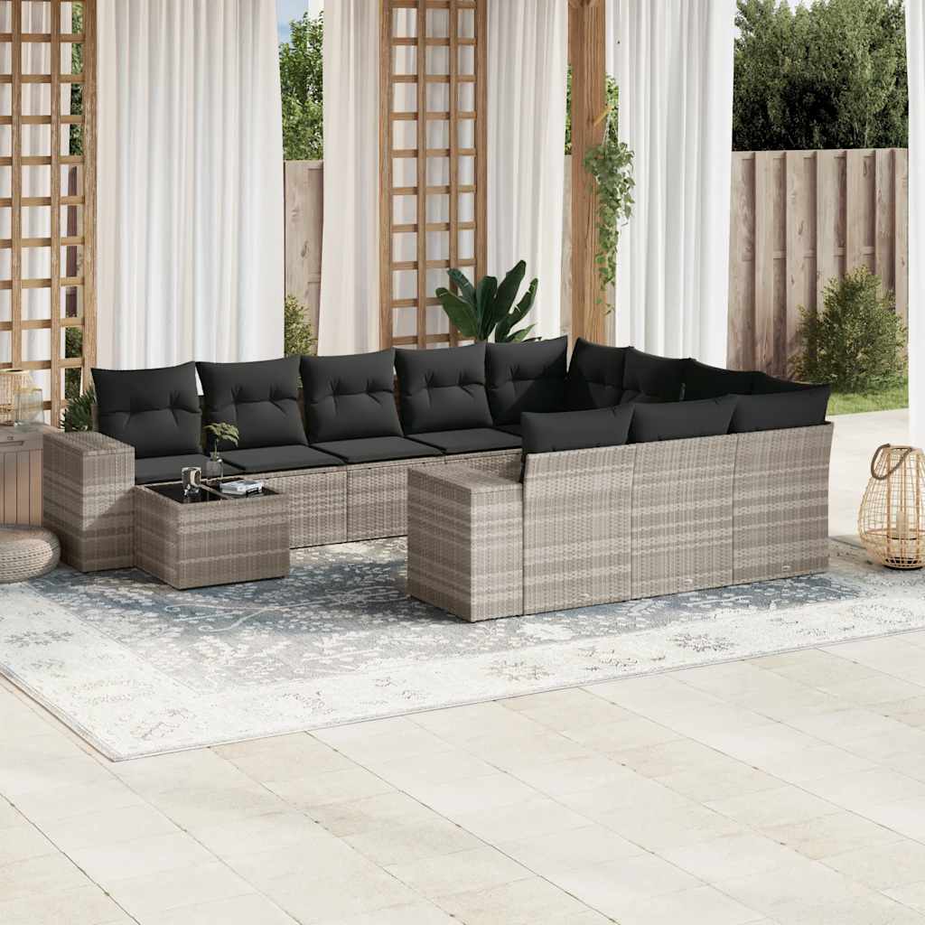 11-dijelni set vrtnih sofa poliratan s jastucima svijetlosivi