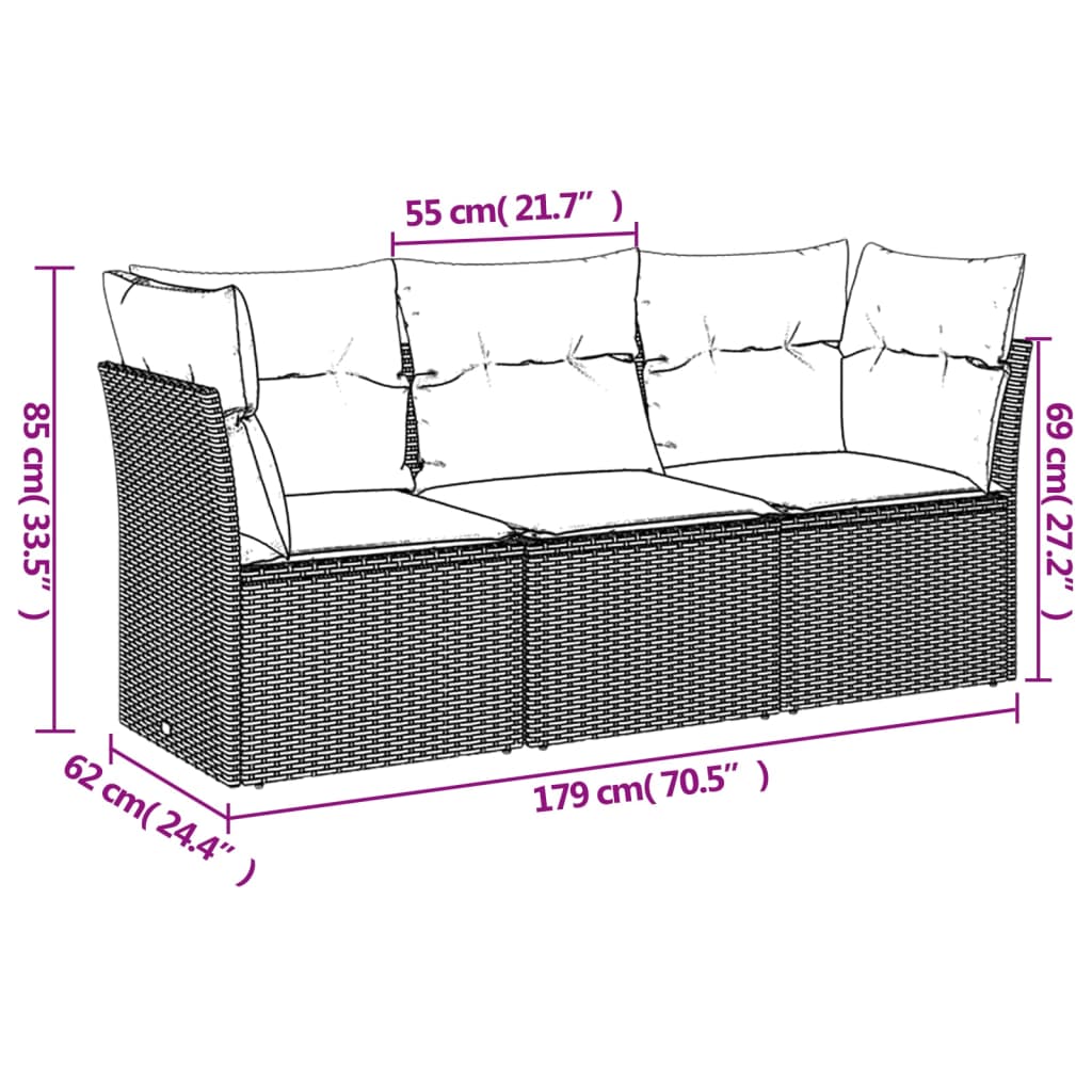 3-dijelni set vrtnih sofa s jastucima smeđi od poliratana