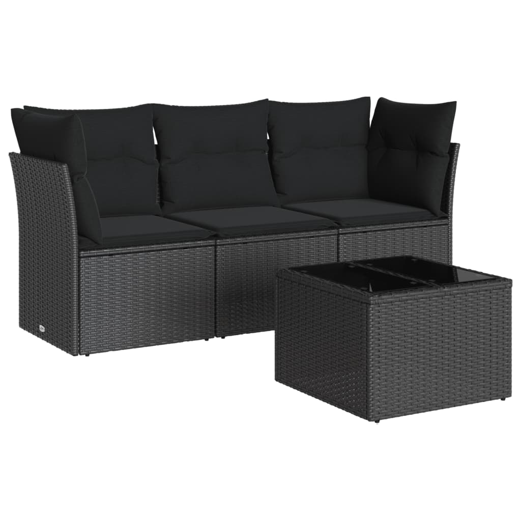 4-dijelni set vrtnih sofa od poliratana s jastucima crni