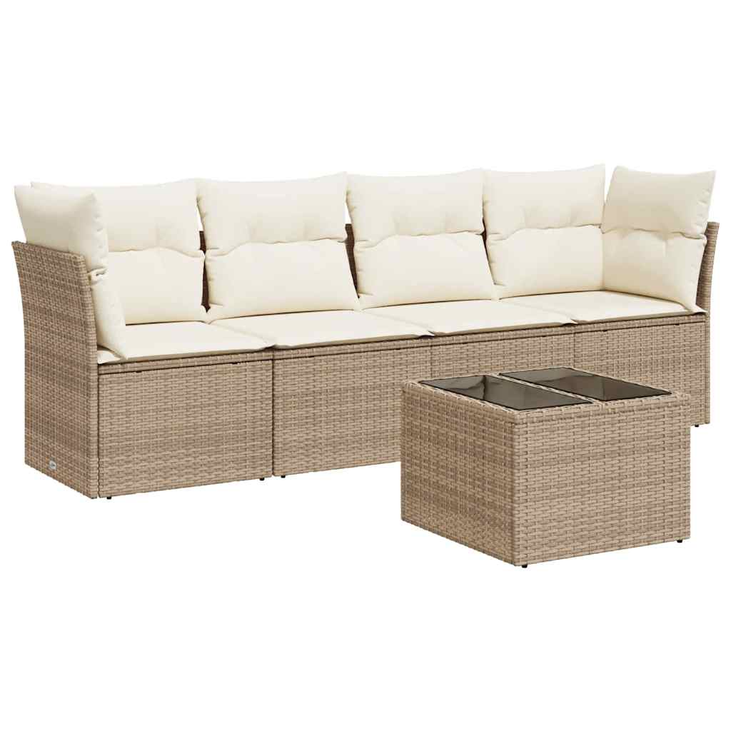 5-dijelni vrtni set sofa s jastucima bež od poliratana