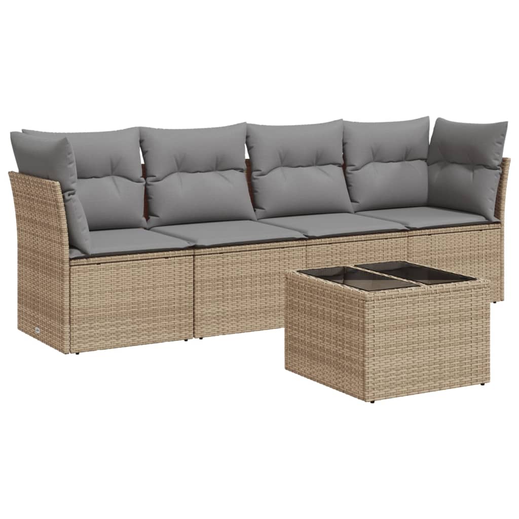 5-dijelni vrtni set sofa s jastucima bež od poliratana