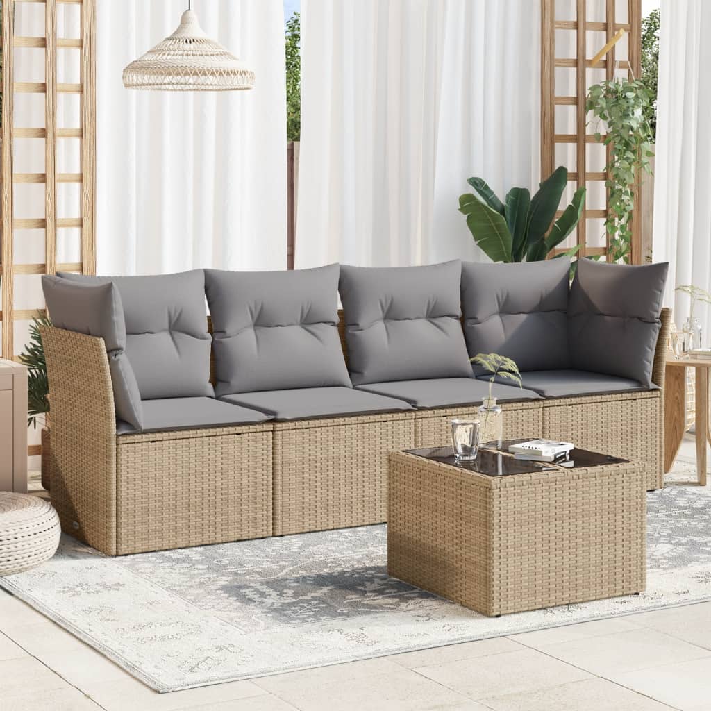 5-dijelni vrtni set sofa s jastucima bež od poliratana