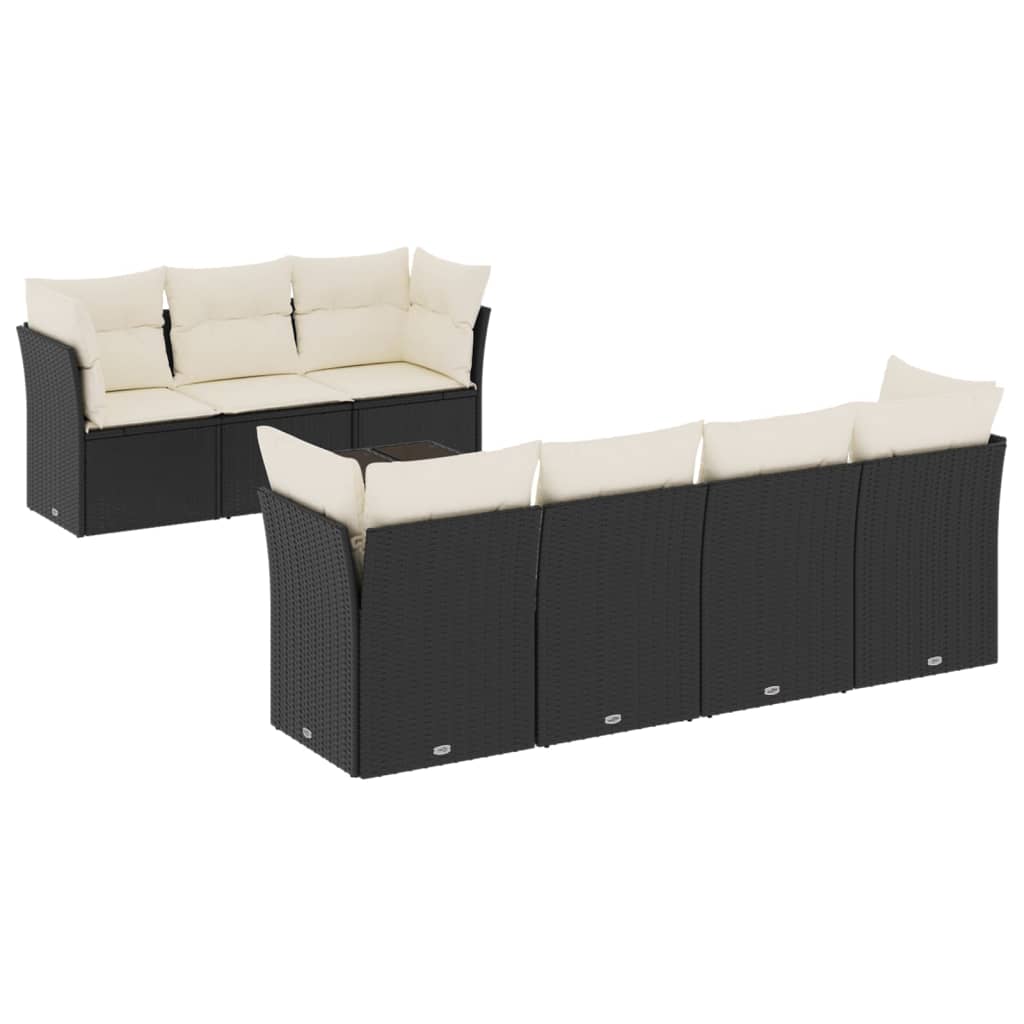 8-dijelni set vrtnih sofa od poliratana s jastucima crni