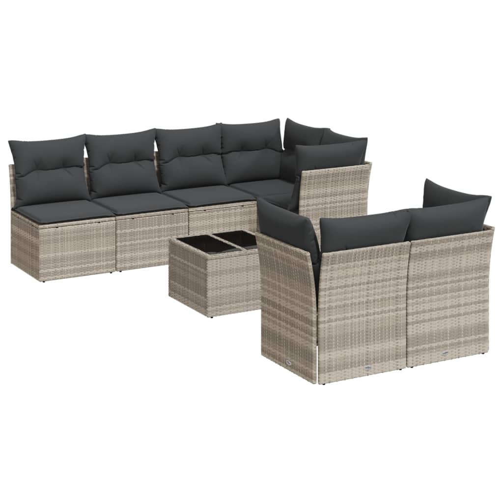 8-dijelni set vrtnih sofa od poliratana s jastucima svjetlosivi