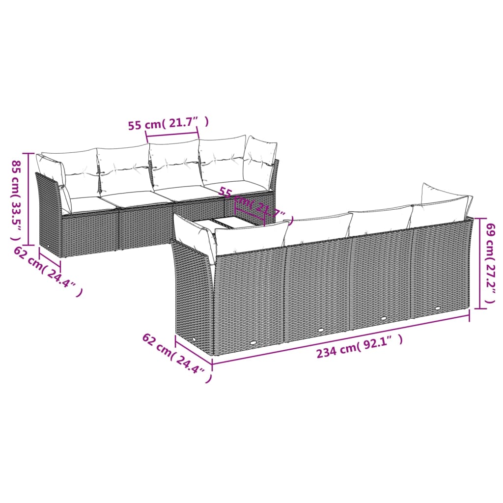 9-dijelni set vrtnih sofa s jastucima poliratan smeđi