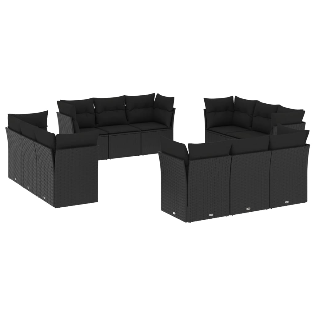 12-dijelni set vrtnih sofa od poliratana s jastucima crni