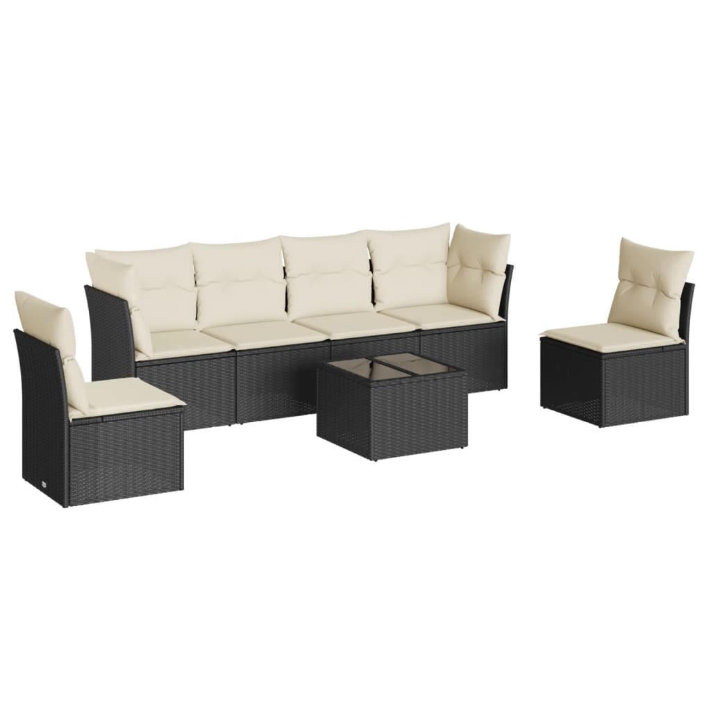 7-dijelni set vrtnih sofa od poliratana s jastucima crni