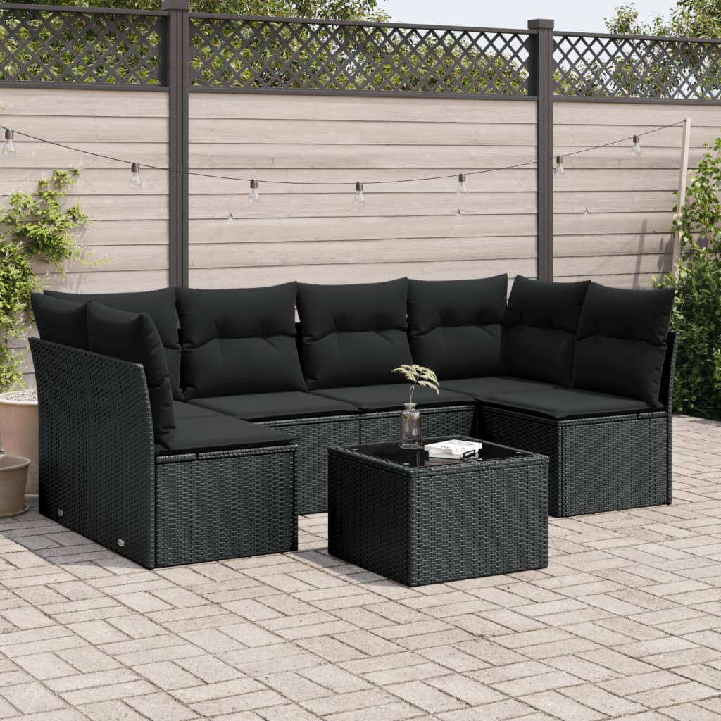 7-dijelni set vrtnih sofa od poliratana s jastucima crni